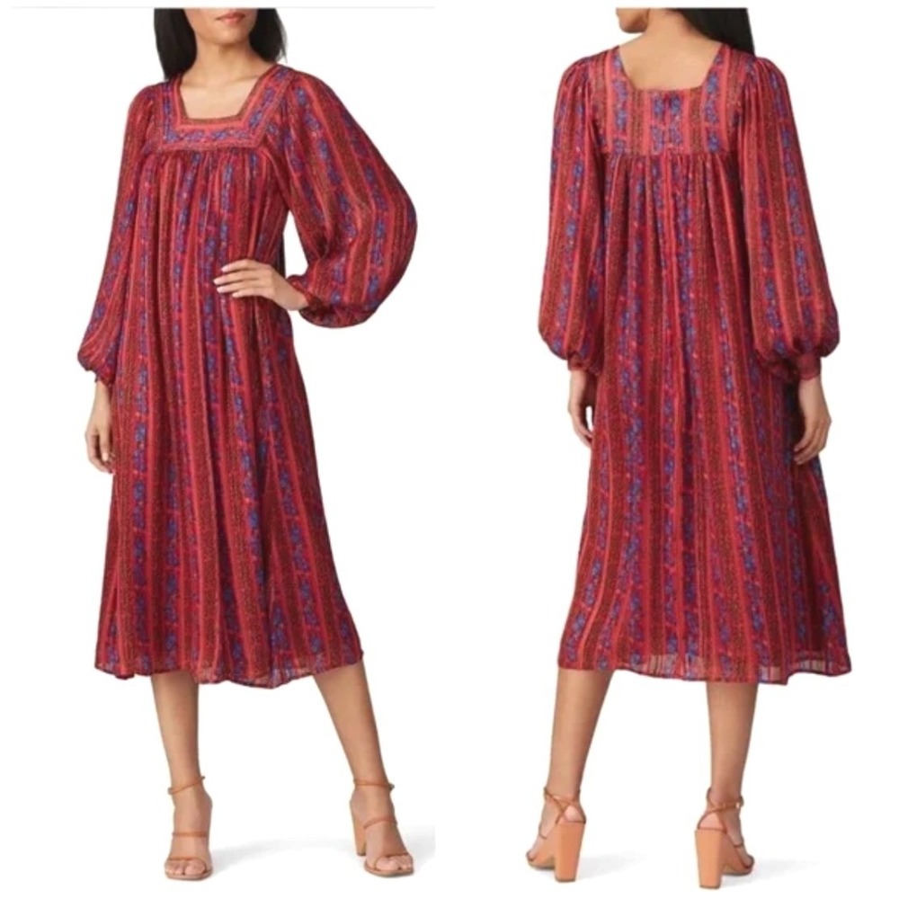 Sweet Baby Jamie Boho Floral Shift Dress SM Pink Midi Flowy Feminine Croquette